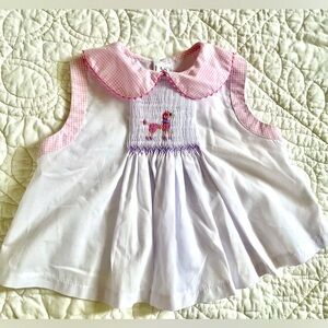 NWT Royal Child White Sleeveless Smocked Baby Top with Pink Gingham Collar